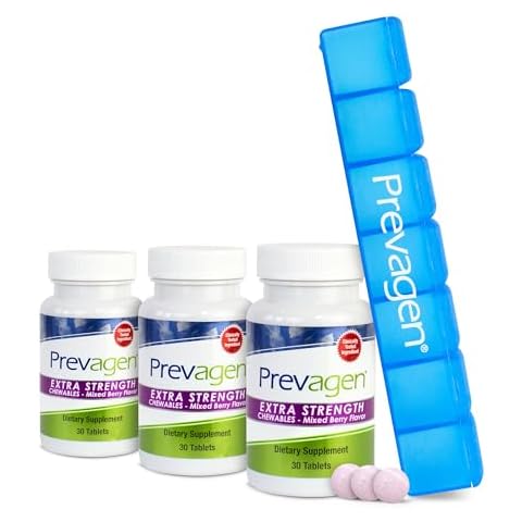 Prevagen Extra Strength 20mg, 30 Chewables |Mixed Berry-3 Pack| with Apoaequorin & Vitamin D & Prevagen 7-Day Pill Minder Cover
