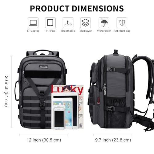 Image of WITZMAN Carry On Travel Backpack for Men Large Convertible 45L Duffle Bag fit 17 Inch Laptop Airline Approved (B688 Silvery Grey)