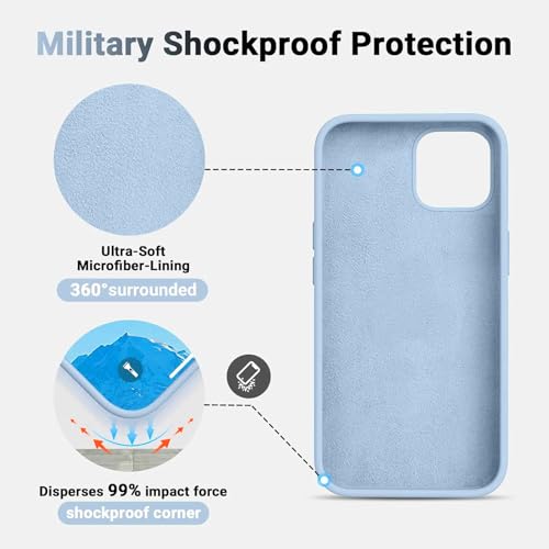 Image of Premium Liquid Silicone Case for iPhone 12 & 12 Pro - Slim Full Body Protective Back Cover with Soft Microfiber Lining, Anti-Slip Grip Scratch Resistant Phone Case(Light Blue)