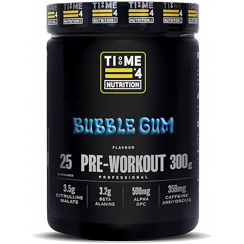 Time 4 Pre Workout Professional High Strength Vegan Pre Workout Powder for Men & Women Energy Drink Zero Sugar with L Citrulline Malate, Beta Alanine, L-Tyrosine, Alpha GPC, Theacrine (Bubble Gum)