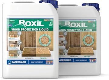 Roxil Wood Waterproofing Liquid (2x5L Clear) 10 Year Outdoor Wood Preserver, Sealer for Decking, Fence, Sheds and Furniture