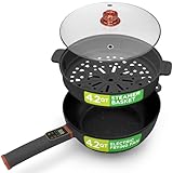 Nutrichef 4L Electric Frying Pan & 4L Steamer | Multifunctional Portable 1000W Non-Stick Pot for Cooking | Durable Heat Safe Handle | Touch...
