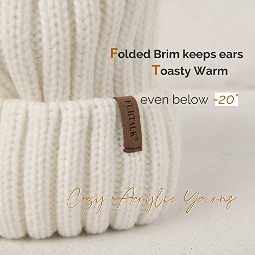 FURTALK Womens Winter Knitted Beanie Hat with Faux Fur Pom Warm Knit Skull Cap Beanie for Women