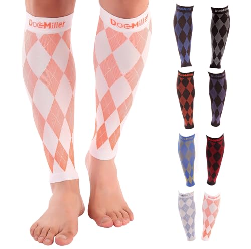 Image of Doc Miller Calf Compression Sleeves 20-30 mmHg for Men & Women, Argyle | Footless Compression Socks, Circulation Support, Pain Relief, Shin Splints, Varicose Veins, Running, Nurses, Travel, 1 Pair