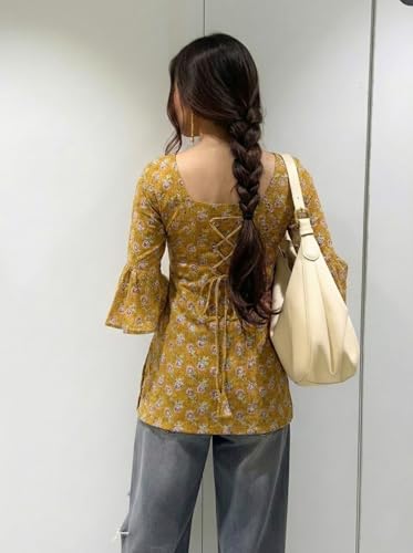 Image of ANNI Designer Women's Viscose Blend Printed Short Kurti | Straight Fit Casual Ethnic Top | Square Neck Full Sleeve Kurta Office College