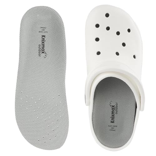 Knixmax Insoles for Crocs 1 Pair Comfort Replacement Clogs Inserts for Men Women Thin Arch Support Shoe Liners Breathable Wide Innersoles for Garden Clogs Mules Sneakers Grey EU 41-42