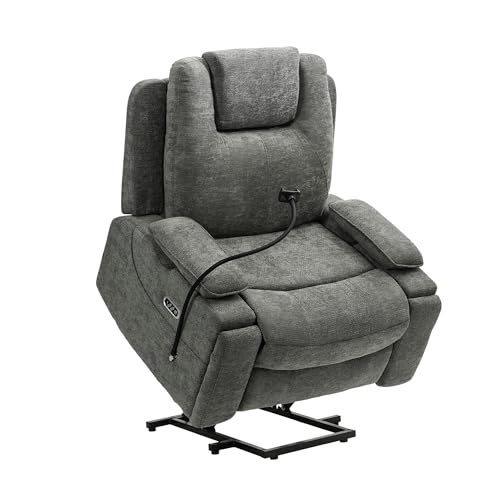 Image of Oversized Dual Motor Recliner Power Lift Chair for Elderly Big Tall, Zero-Gravity Power Recliner Sofa, 350lbs Heavy Duty Seat with 4D Armrests, Phone Slot, Full Lay-Flat Positioning, Gray