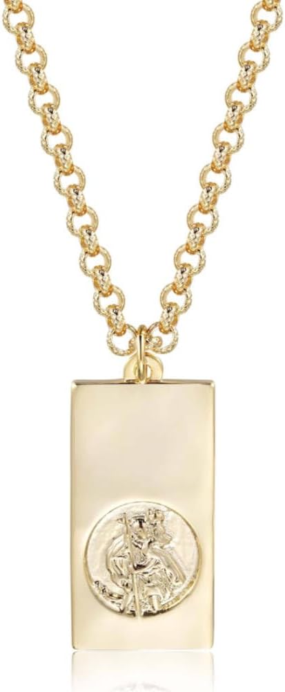 4mm Gold St Christopher Ignot Bar Pendant With Blecher Chain, 22-Inch, PVD Gold Plated - Bling King London