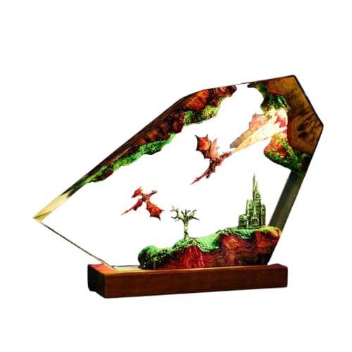 Fire Dragon Resin Lamp: Handmade Fantasy Night Light with RGB LED, Romantic Gift for Boyfriend, Unique Christmas (S (15x12) cm)