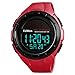 Produktbild FeiWen Unisex Multifunktional Outdoor Sport Digital Solar Uhren Plastik Wählscheiben mit Kautschuk Band 50M Wasserdicht Armbanduhren LED Licht Stoppuhr Kalender (Rot)