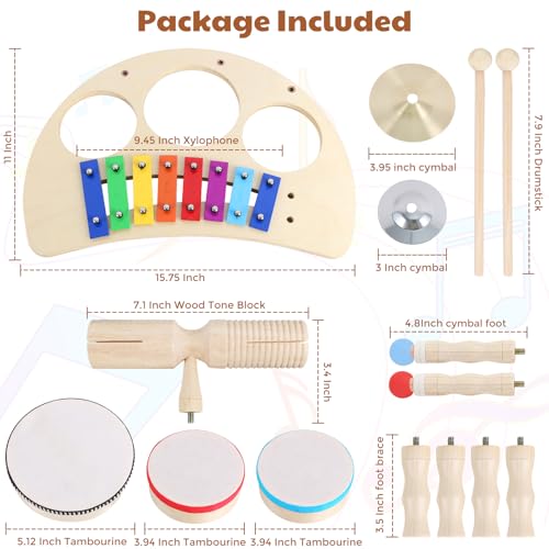 RANMING 8 Notes Wooden Xylophone, 9 in 1 Music Teaching Xylophone, Glockenspiel, Xylophones, Xilofono, White, Red, Yellow, Green, Blue