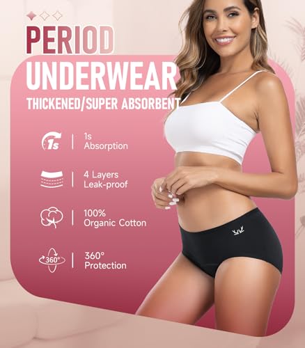 Image of RUIXUE Womens Period Underwear Heavy Flow Menstrual Period Panties Leak-Proof Hipster Panty for Female Teens Girls 3 Pack