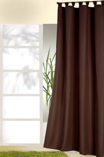 heimtexland Cortina decorativa con trabillas y cinta fruncidora Uni en marrón chocolate (alto x ancho) 245 x 140 cm, opaca pero deja pasar la luz – cortina natural mate