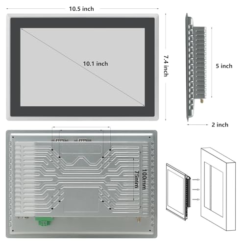 Image of 10.1 inch Industrial Embedded Touchscreen Monitor, Capacitive Multi-Touch Screen Industrial Front IP65 Monitor Built-in Speakers, HD-MI in, USB, VGA, 16:9 1280x800 Display