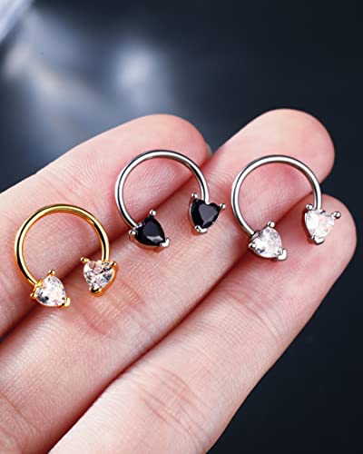 Jewseen Heart Septum Ring 16g Clear CZ Jewelry for Daith, Cartilage, Helix, Nose, Conch, Tragus Piercing - Hoop Earring for Women Men4