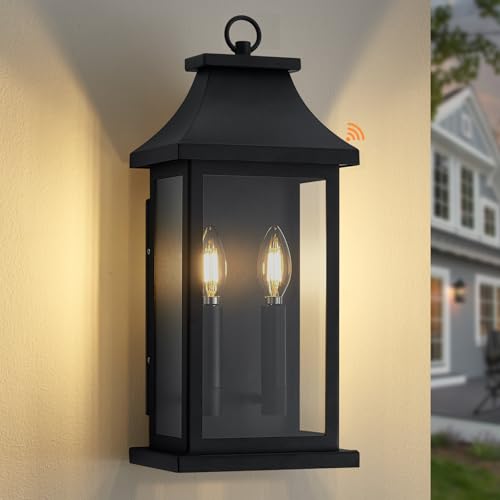 Image of Dusk to Dawn Outdoor Wall Lantern, Black Outdoor Porch Lights, 18'' 1 Pack