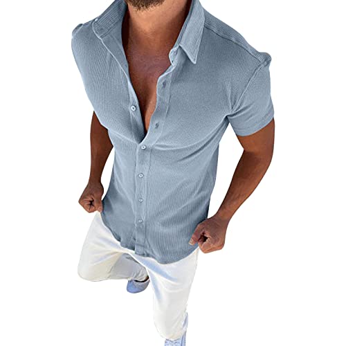 Chemise homme manches courtes de qualité supérieure col mao rose