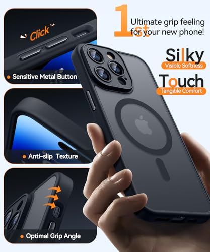 Image of CANSHN Magnetic Compatible with iPhone 14 Pro Case, Upgraded [Full Camera Protection] [Compatible with Magsafe] [Translucent Matte] Shockproof Protective Phone Case Cover 6.1 Inch - Black
