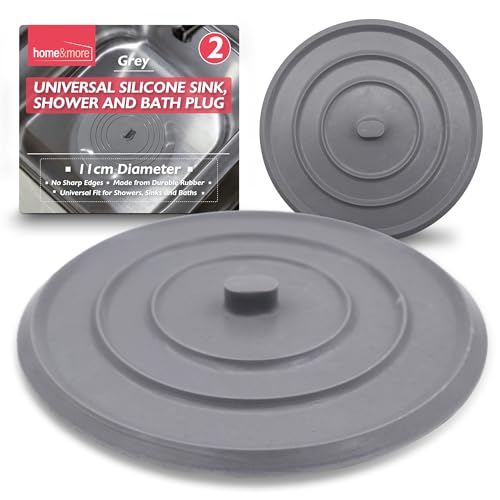 SOL 2pk Grey Universal Silicone Sink, Shower and Bath Plugs, 11cm Replacement UK Bathtub Stoppers, Watertight Seal, Easy to Use, Handles Hot and Cold Water, Ideal for Drains in Kitchen and Bathroom
