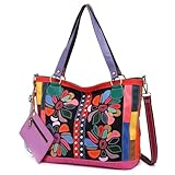 Mohiriya Tote Bag for Women Leather Large with Zipper - Shoulder Bags, Purse for Women with Floral