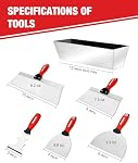 Goldblatt Kit d'outils à main pour plaques de plâtre - 14 en 1, 6 pièces, couteau à joint en acier inoxydable, couteaux à tapisser, grattoir à peinture, bac à boue