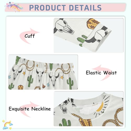 Pajama Sets Long Sleeve Western Themed Pattern Boot Soft Comfy Sleepwear 2 Piece PJS 3-8T4
