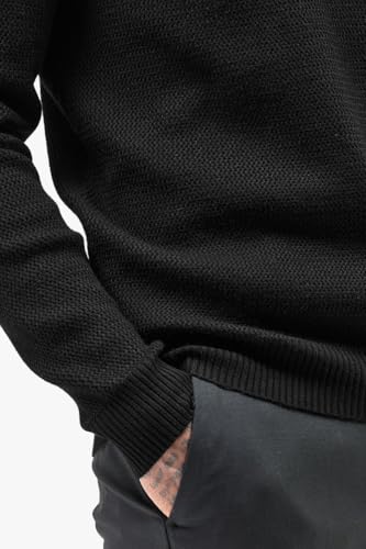 Image of SNITCH Men's Textured| Self-Design Sweaters | Casual Wear| College Wear Streetwear Style | Acrylic Blend Polo Full Sleeve Slim Fit Black