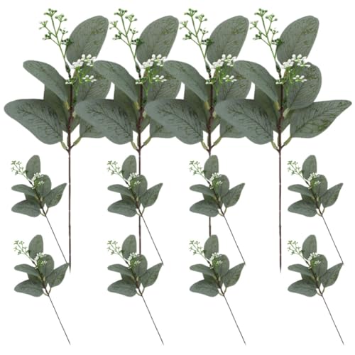 PERSELOSO 12 Tallos de Eucalipto Falsos Verdes Decorativos de Plástico y Seda para Centro de Mesa en Decoración Rústica de Bodas y Arreglos
