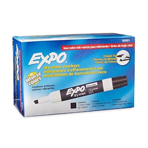 Expo Low Odor Chisel Tip Dry Erase Markers, Black, 12 Pack (80001) Case of 12 Packs by Expo