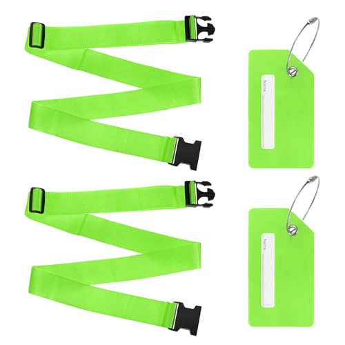 Image of M METERXITY 2-Sets Luggage Straps TSA Approved, Travel Straps for Luggage Suitcase Tags Set, Adjustable Suitcase Belt [Bright Green]
