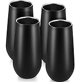 Skylety 4 Pack Stemless Double-insulated Wine Tumbler Champagne Flutes, 6 OZ Reusable Cocktail Cups Unbreakable Champagne Toasting Glasses with Lids (Black)