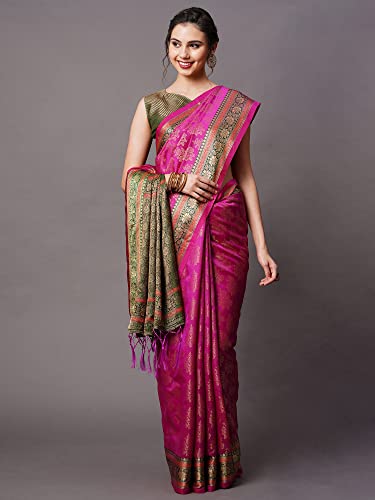 Image of AKHILAM Women's Banarasi Silk Woven Design Saree With Unstitched Blouse Piece (RYLBNR06 Parent)