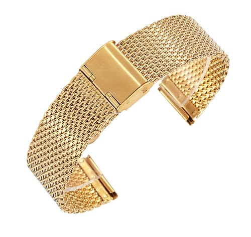 EZZON Correa de acero inoxidable 18mm 20mm 22mm 24mm 1,0 correa de malla de alambre grueso accesorios de reloj de longitud ajustable correas de reloj(Gold,22mm)