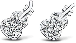 Baobei silver Earrings for women, Sterling Silver Violin stud earrings, crystal earrings, Cubic Zirconia cute music lover Stud Earrings For Girls, friendship birthday gift, jewellery gifts for women