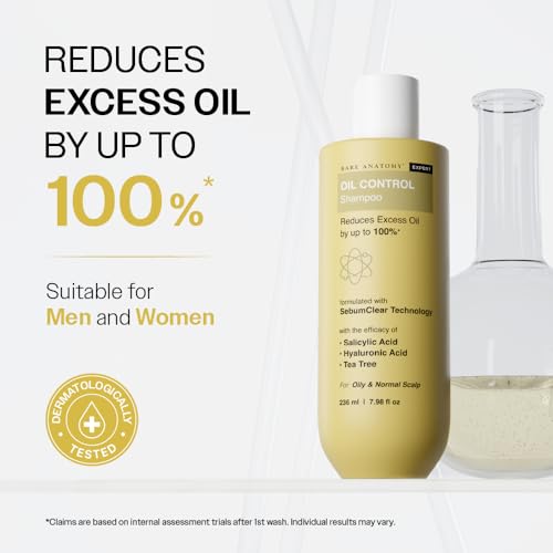 Image of Bare Anatomy Oil Control Shampoo | Sulphate & Paraben Free | Reduces Excess Oil by Up to 100% | Salicylic Acid + Hyaluronic Acid + Tea Tree | Suitable for Oily Scalp & Dry Ends | For Women & Men | 236ml