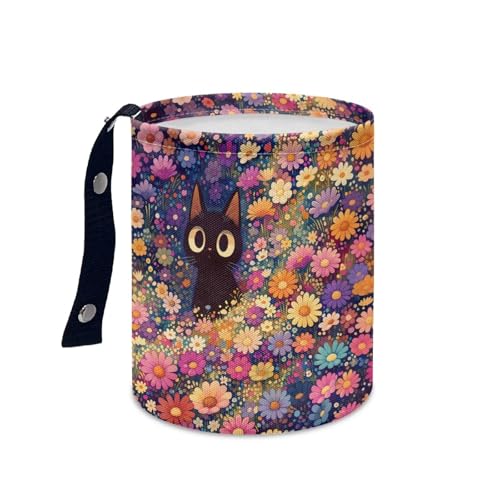 Image of Colorful Floral Cat Car Trash Can Collapsible Waste Basket Bin Multipurpose for Car Hanging Portable Garbage Bin Universal