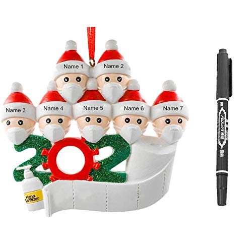 NineJewelry Weihnachtsmann tragen Maske, 2020 Weihnachten Weihnachten Ornament Weihnachtsbaum Dekoration Home Room Party Dekor Named Dad Mom Schwester Bruder, Named Who You Want, Free Marker Pen Cover