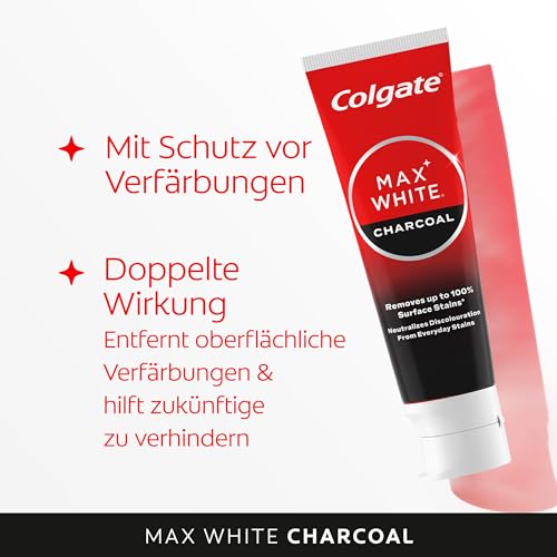 Colgate Zahnpasta Max White Charcoal 4x75ml - Zahncreme mit Aktivkohle, entfernt bis zu 100% der oberflächlichen Verfärbungen