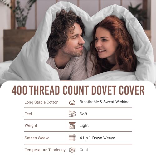 PIZUNA 100% Cotton Double Duvet Cover Set White, 400 Thread Count Long Staple Cotton Duvet Cover 200x200cm, Sateen Weave Quilt Cover with Button Closure (Double Duvet Cover Cotton) - Image 4