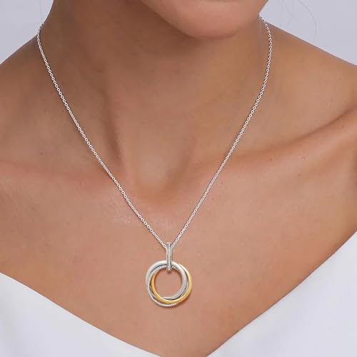 Jewelili Sterling Silver or Rose or Yellow Gold Plated Sterling Silver Circles Pendant Necklace for Women | 1/6 CTTW Natural White Round Diamonds | 18" Cable Chain | Luxury Jewelry Gift for Her | Gift Box Included3