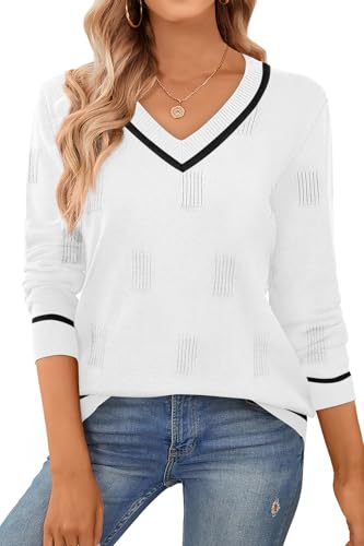 WIHOLL Sweaters for Women V Neck Long Sleeve Tops Fashion Lightweight Pullover Clothes Fall Outfits 2025