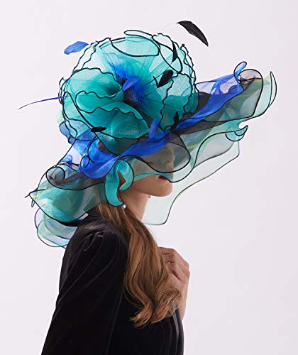Oridoor Women Hats Headband Hairpin Organza Fascinator Church Hat Floral Tea Party Wedding Hat For Ladies, Blue And Green #TOP3