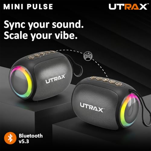 Image of UTRAX 8W Mini Go Party Bluetooth Speaker with Premium RGB Lights, Portable Wireless Outdoor Speaker, TWS Pairing, 8H Battery Life, IP67 Waterproof, Deep Bass for Travel, Parties & Camping