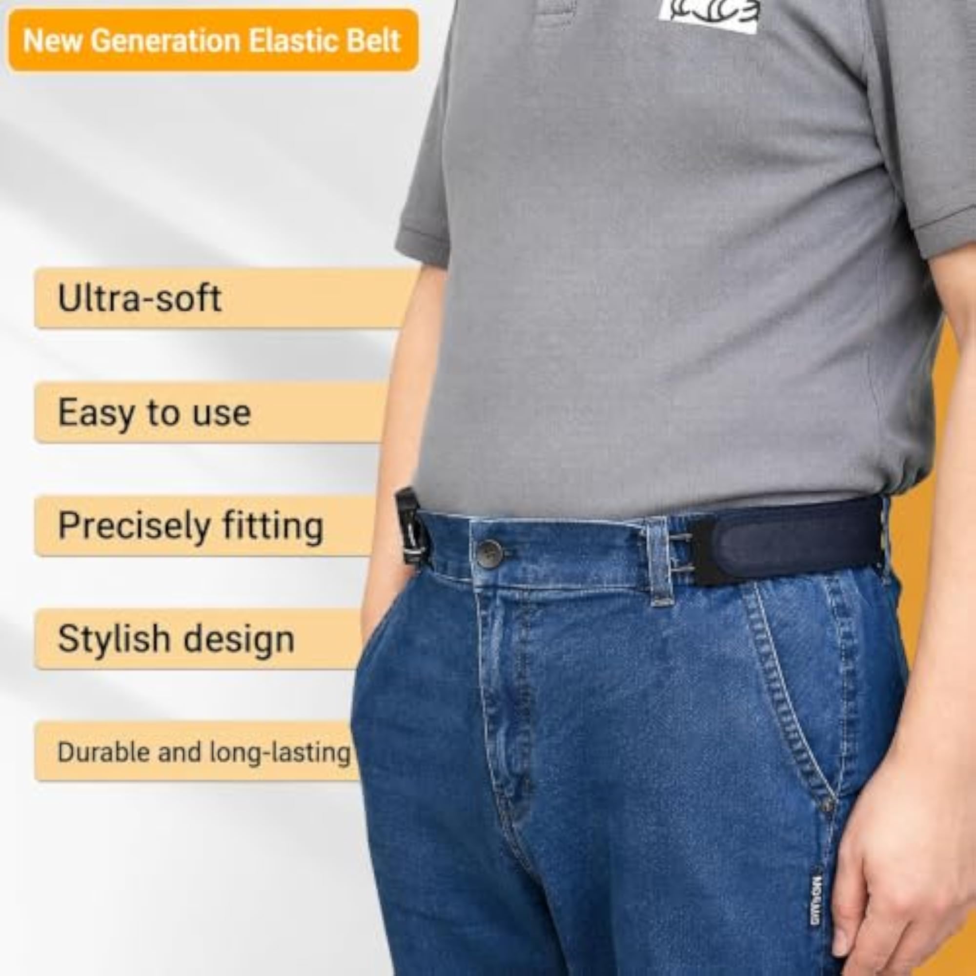 Buckleless Elastic Stretch Waist Belt with Metal Hook