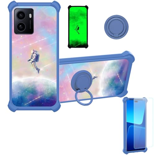 jioeuinly Case Compatible for HMD Pulse+ Plus Phone Case Cover [with Tempered Glass Screen Protector][Hard PC + Soft Silicone][Ring Support] [Luminous Effect] YGL-FXJ