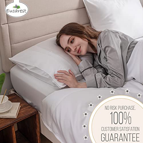 Eucalyptus Lyocell Bed Sheets, Hypoallergenic 100% Organic Tencel, Thermal Regulating And Moisture Wicking For Hot Sleepers, Superior To Bamboo And Cotton. Extra Deep Pockets Queen Size - White #TOP2