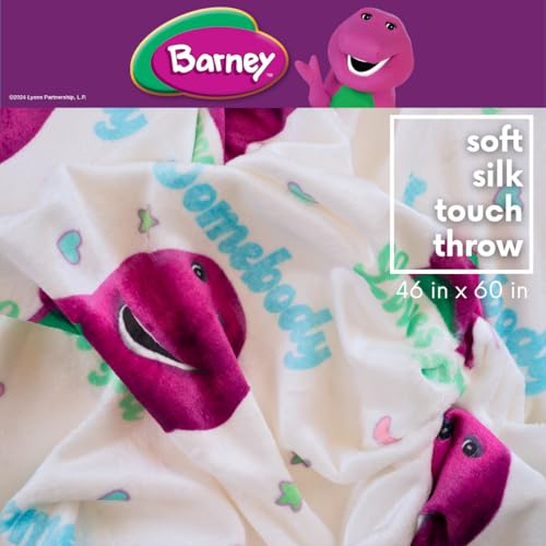 Image of Franco Collectibles Barney Heart Retro Bedding Super Soft Cozy Plush Throw, 46 in x 60 in, (Officially Licensed Product)