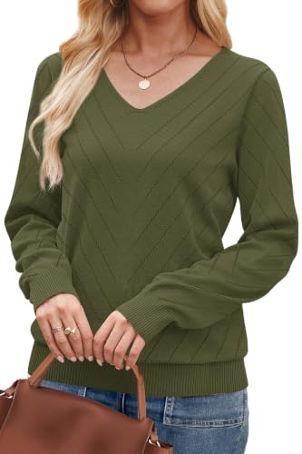 Image of WIHOLL Sweaters for Women V Neck Casual Knit Long Sleeve Tops Lightweight Pullover Clothes Fall Fashion Outfits 2026