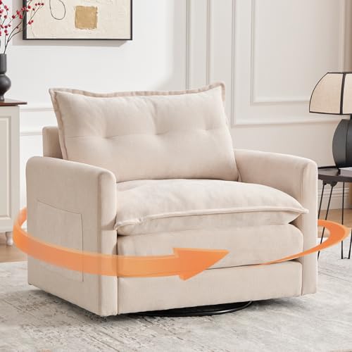 cinkehome Oversized Swivel Chair, 36" Swivel Armchair Accent Chair for