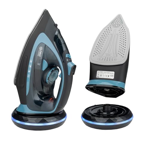 TZS First Austria - Ferro da stiro a vapore senza fili con stazione 2400W - Con serbatoio da 450 ml, sistema antigoccia, temperatura & intensità regolabile e piastra in ceramica - Con vapore verticale